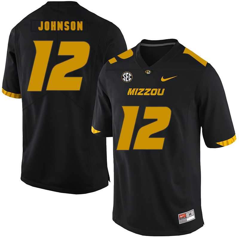 Missouri Tigers #12 Johnathon Johnson Black Nike College Football Jersey